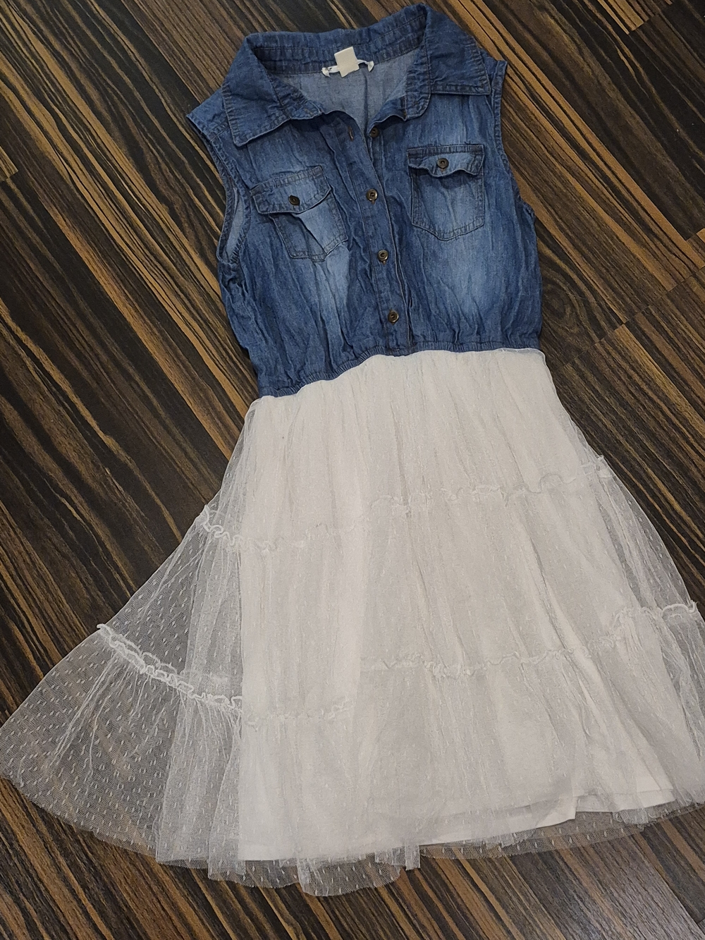 Knitworks Blue Denim Top White Tulle Skirt Girls Casual Dress